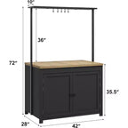 COZONY Isola per cucina 42 Nera e Naturale con Ripostiglio, Carrello da Cucina Mobile con Piano in Legno, Ripiani e Ganci