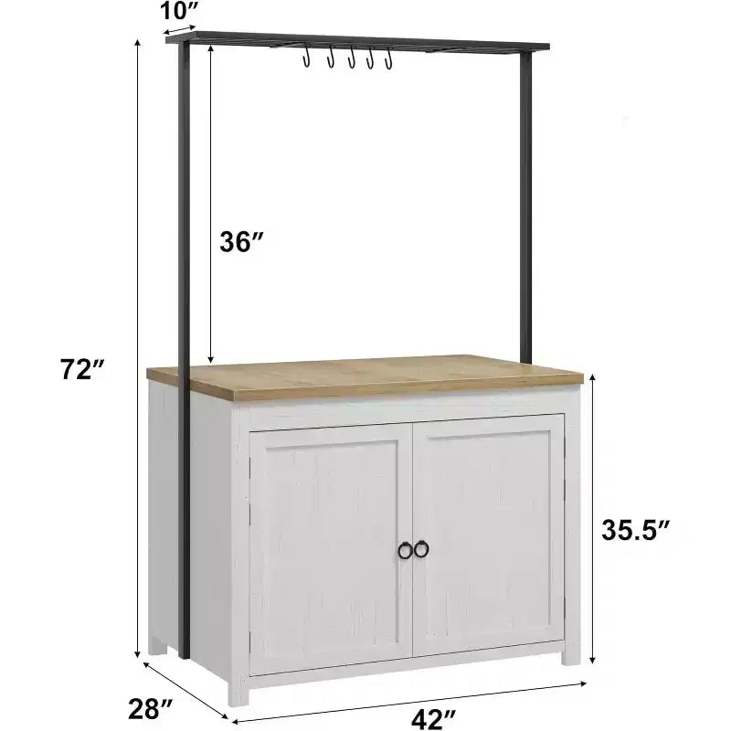 COZONY Isola per cucina 42 Nera e Naturale con Ripostiglio, Carrello da Cucina Mobile con Piano in Legno, Ripiani e Ganci