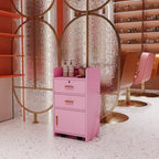 GDFStudio Estelle Mobiletto Moderno per Salone di Bellezza con 3 Supporti per Asciugacapelli, 2 Cassetti, 1 Anta e Ruote