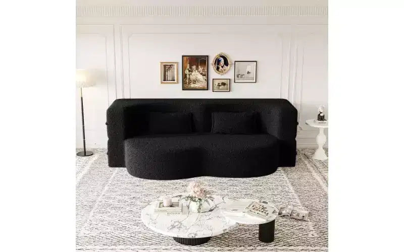 Divano a pavimento moderno EHMKNP con 2 cuscini, divano letto convertibile in tessuto Teddy imbottito in schiuma, per soggiorno