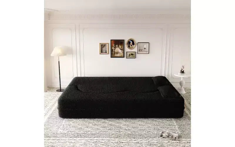 Divano a pavimento moderno EHMKNP con 2 cuscini, divano letto convertibile in tessuto Teddy imbottito in schiuma, per soggiorno