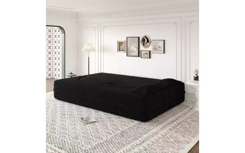 Divano a pavimento moderno EHMKNP con 2 cuscini, divano letto convertibile in tessuto Teddy imbottito in schiuma, per soggiorno