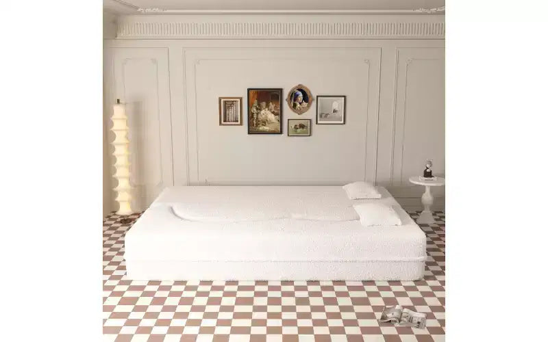 Divano a pavimento moderno EHMKNP con 2 cuscini, divano letto convertibile in tessuto Teddy imbottito in schiuma, per soggiorno