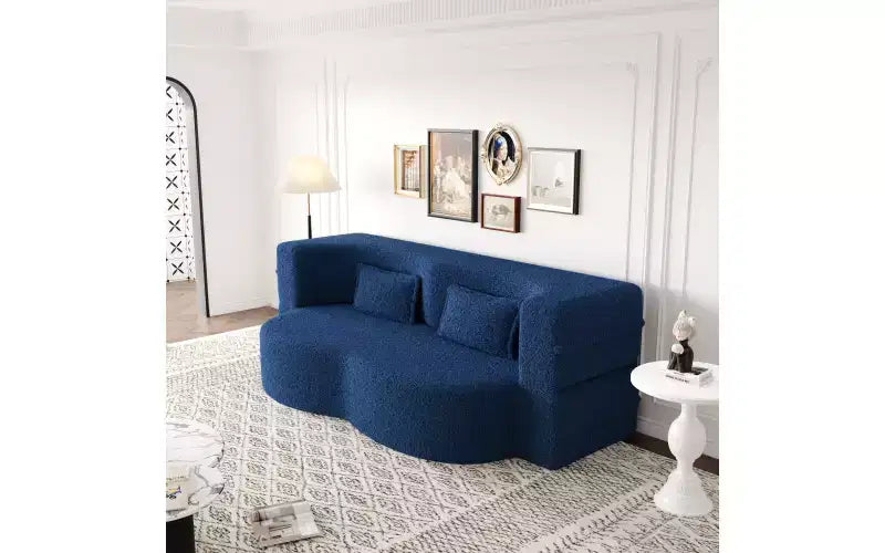 Divano a pavimento moderno EHMKNP con 2 cuscini, divano letto convertibile in tessuto Teddy imbottito in schiuma, per soggiorno