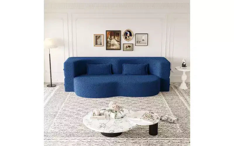 Divano a pavimento moderno EHMKNP con 2 cuscini, divano letto convertibile in tessuto Teddy imbottito in schiuma, per soggiorno