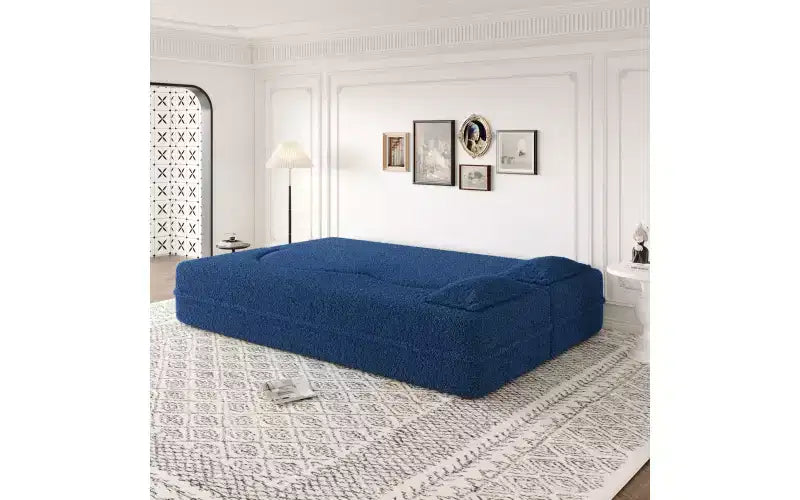 Divano a pavimento moderno EHMKNP con 2 cuscini, divano letto convertibile in tessuto Teddy imbottito in schiuma, per soggiorno