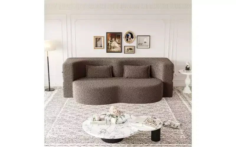 Divano a pavimento moderno EHMKNP con 2 cuscini, divano letto convertibile in tessuto Teddy imbottito in schiuma, per soggiorno