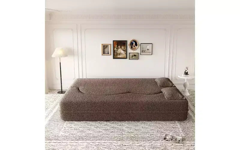 Divano a pavimento moderno EHMKNP con 2 cuscini, divano letto convertibile in tessuto Teddy imbottito in schiuma, per soggiorno