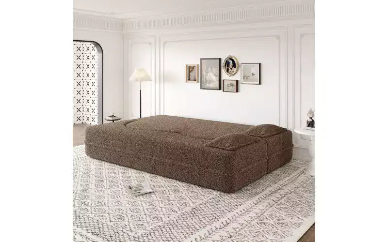 Divano a pavimento moderno EHMKNP con 2 cuscini, divano letto convertibile in tessuto Teddy imbottito in schiuma, per soggiorno
