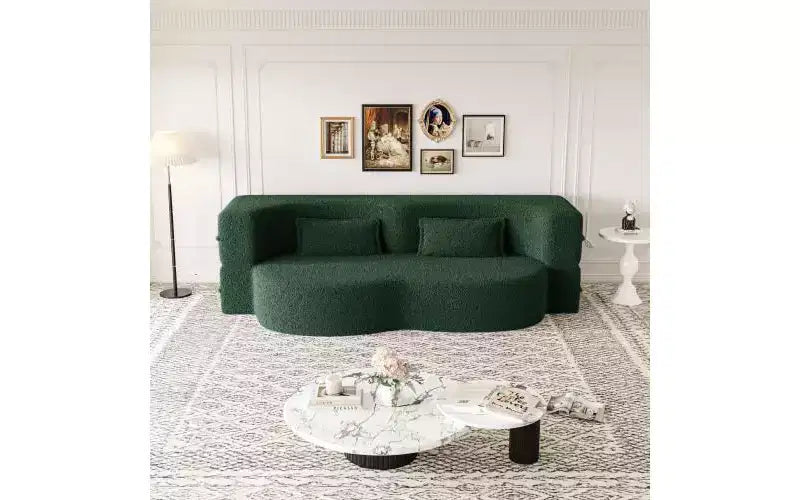 Divano a pavimento moderno EHMKNP con 2 cuscini, divano letto convertibile in tessuto Teddy imbottito in schiuma, per soggiorno