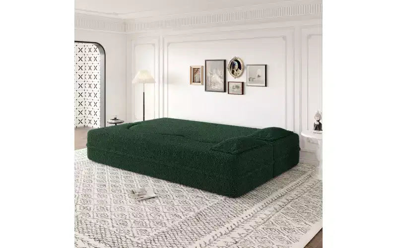 Divano a pavimento moderno EHMKNP con 2 cuscini, divano letto convertibile in tessuto Teddy imbottito in schiuma, per soggiorno
