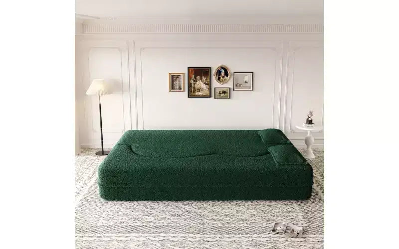 Divano a pavimento moderno EHMKNP con 2 cuscini, divano letto convertibile in tessuto Teddy imbottito in schiuma, per soggiorno