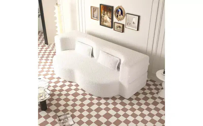 Divano a pavimento moderno EHMKNP con 2 cuscini, divano letto convertibile in tessuto Teddy imbottito in schiuma, per soggiorno