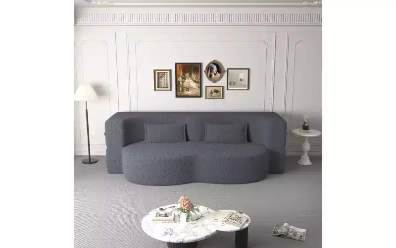 Divano a pavimento moderno EHMKNP con 2 cuscini, divano letto convertibile in tessuto Teddy imbottito in schiuma, per soggiorno