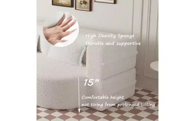 Divano a pavimento moderno EHMKNP con 2 cuscini, divano letto convertibile in tessuto Teddy imbottito in schiuma, per soggiorno