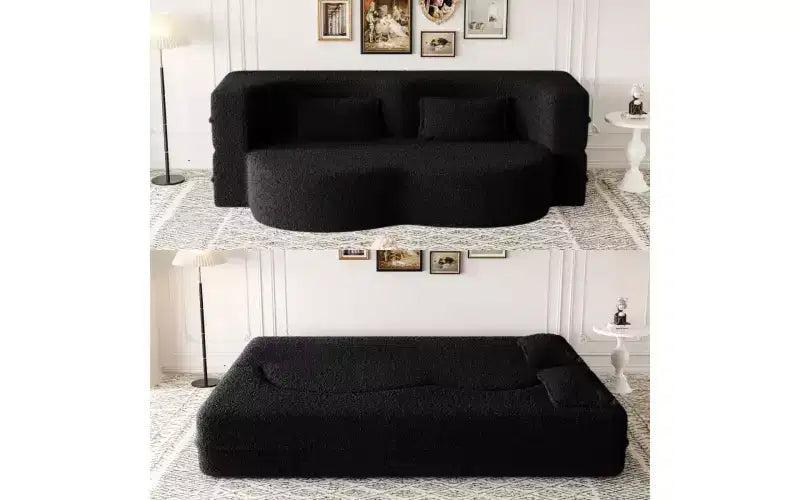 Divano a pavimento moderno EHMKNP con 2 cuscini, divano letto convertibile in tessuto Teddy imbottito in schiuma, per soggiorno