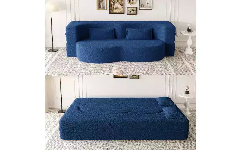 Divano a pavimento moderno EHMKNP con 2 cuscini, divano letto convertibile in tessuto Teddy imbottito in schiuma, per soggiorno