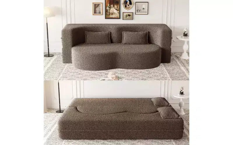 Divano a pavimento moderno EHMKNP con 2 cuscini, divano letto convertibile in tessuto Teddy imbottito in schiuma, per soggiorno
