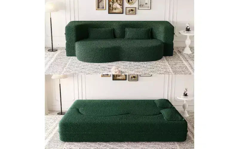 Divano a pavimento moderno EHMKNP con 2 cuscini, divano letto convertibile in tessuto Teddy imbottito in schiuma, per soggiorno