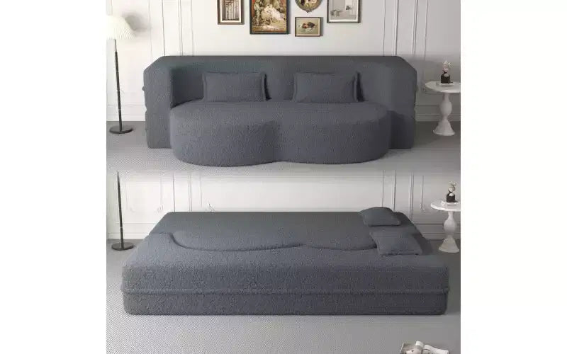Divano a pavimento moderno EHMKNP con 2 cuscini, divano letto convertibile in tessuto Teddy imbottito in schiuma, per soggiorno