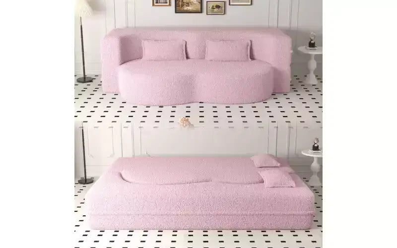 Divano a pavimento moderno EHMKNP con 2 cuscini, divano letto convertibile in tessuto Teddy imbottito in schiuma, per soggiorno