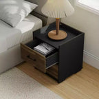Comodino moderno a 2 cassetti HOMLUX con tavolo laterale, colore marrone