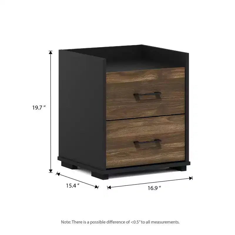 Comodino moderno a 2 cassetti HOMLUX con tavolo laterale, colore marrone