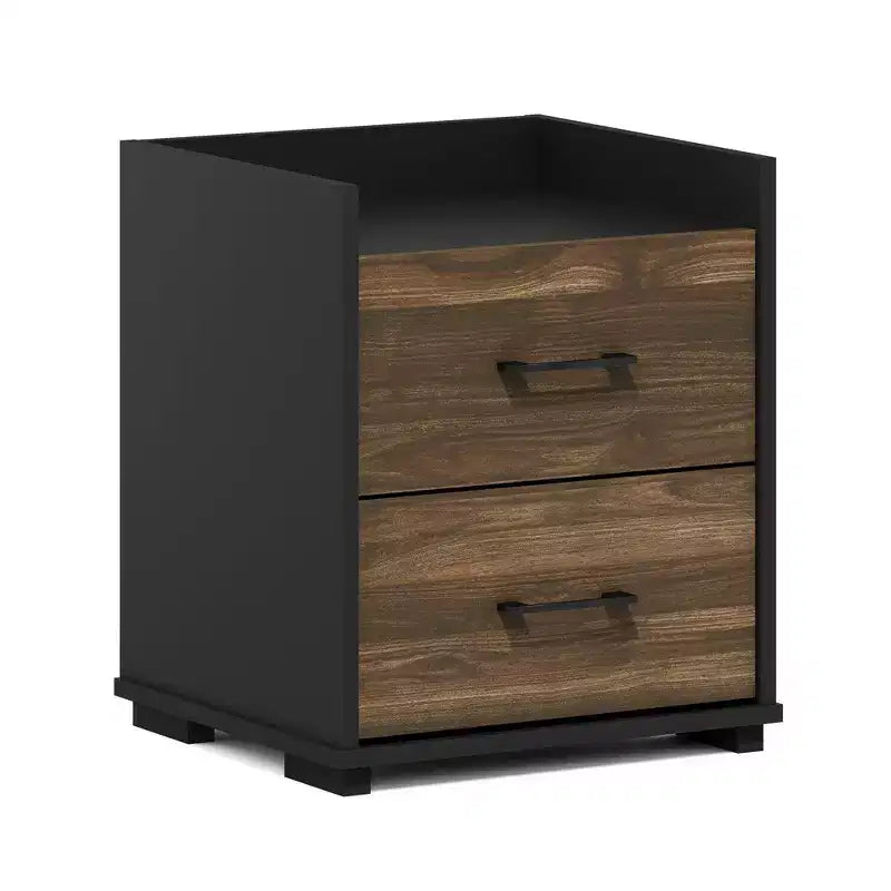 Comodino moderno a 2 cassetti HOMLUX con tavolo laterale, colore marrone