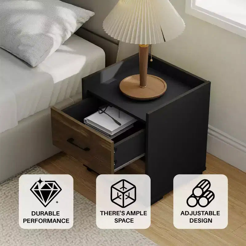 Comodino moderno a 2 cassetti HOMLUX con tavolo laterale, colore marrone