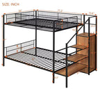 Bellemave Letto a castello in metalloLetto a castello con scale contenitore e armadio, letto a castello per adulti/bambini/ragazzi, nero