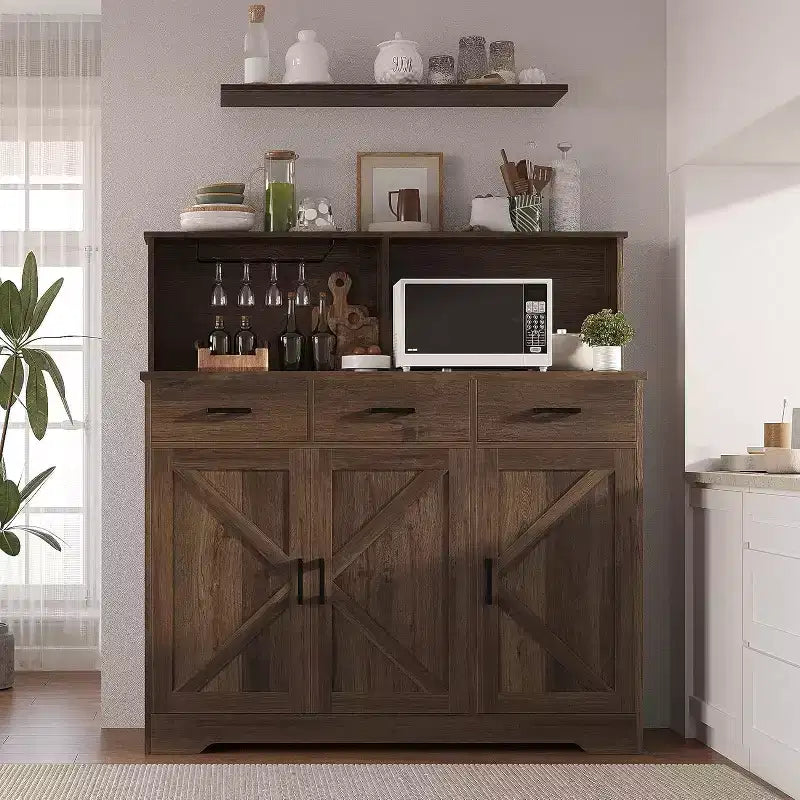 Credenza con Contenitore da 47,2 Pollici, Mobile Contenitore Grande in Legno con 3 Ante, 3 Cassetti e 1 Piano, Adatto per Sala da Pranzo, Soggiorno