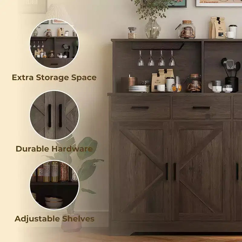 Credenza con Contenitore da 47,2 Pollici, Mobile Contenitore Grande in Legno con 3 Ante, 3 Cassetti e 1 Piano, Adatto per Sala da Pranzo, Soggiorno
