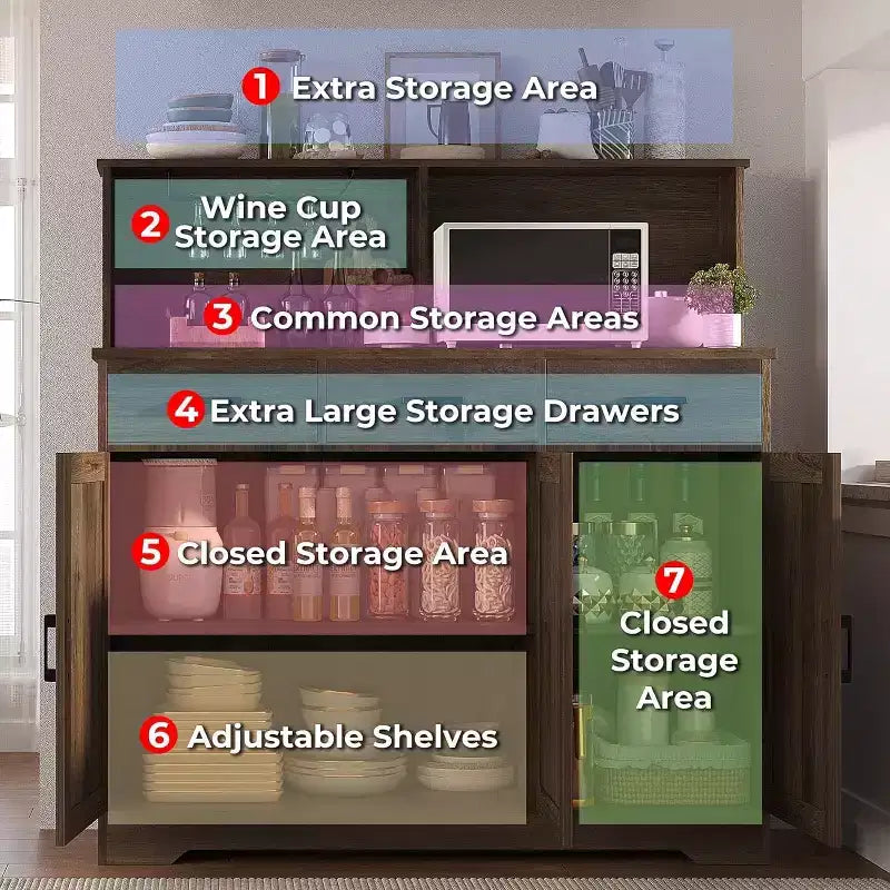 Credenza con Contenitore da 47,2 Pollici, Mobile Contenitore Grande in Legno con 3 Ante, 3 Cassetti e 1 Piano, Adatto per Sala da Pranzo, Soggiorno