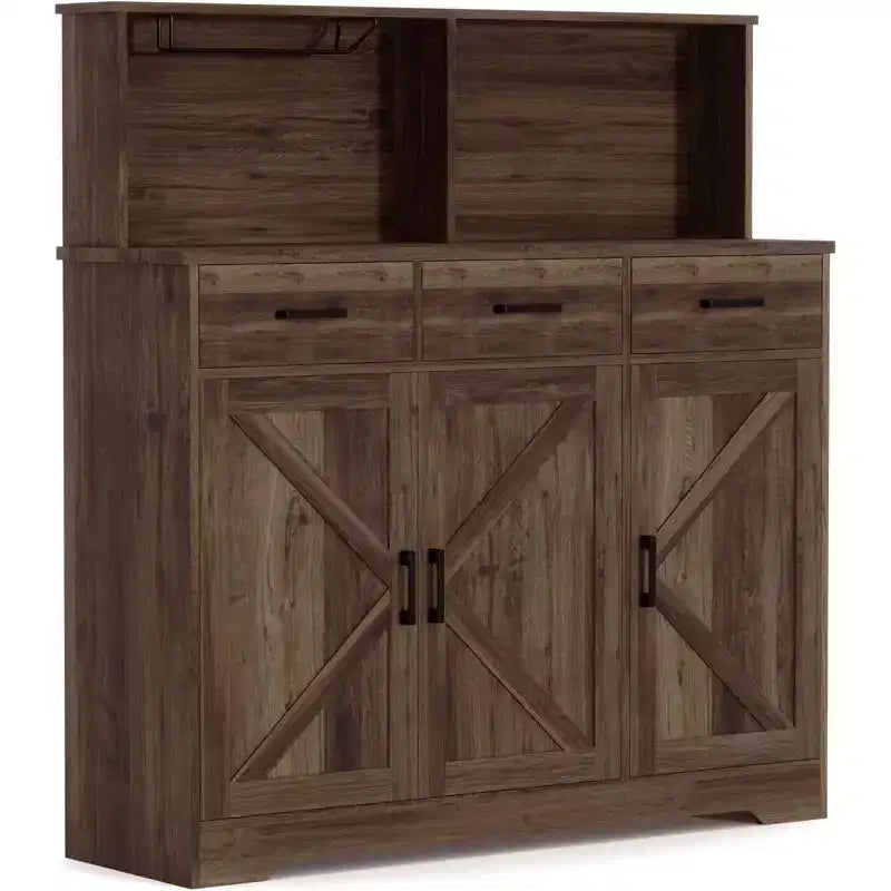 Credenza con Contenitore da 47,2 Pollici, Mobile Contenitore Grande in Legno con 3 Ante, 3 Cassetti e 1 Piano, Adatto per Sala da Pranzo, Soggiorno