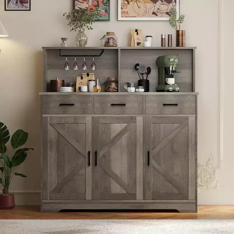 Credenza con Contenitore da 47,2 Pollici, Mobile Contenitore Grande in Legno con 3 Ante, 3 Cassetti e 1 Piano, Adatto per Sala da Pranzo, Soggiorno