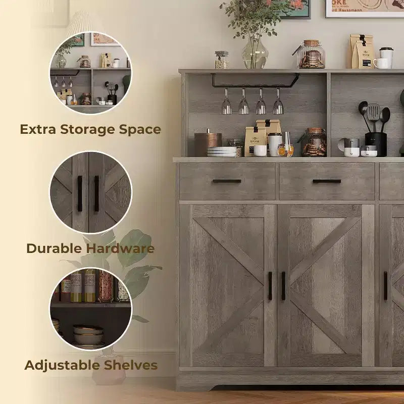 Credenza con Contenitore da 47,2 Pollici, Mobile Contenitore Grande in Legno con 3 Ante, 3 Cassetti e 1 Piano, Adatto per Sala da Pranzo, Soggiorno