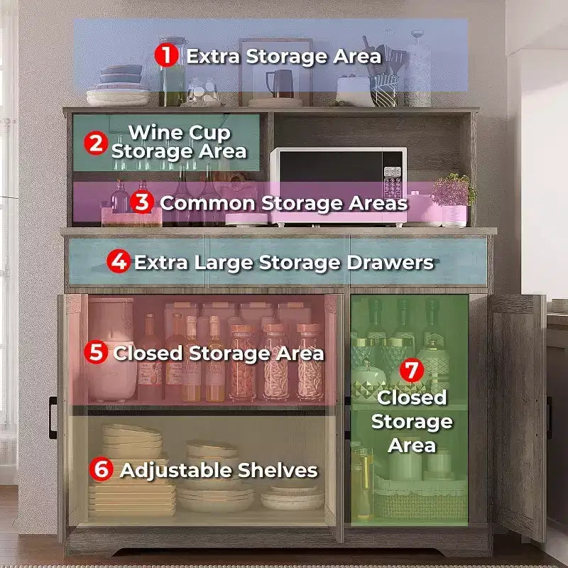 Credenza con Contenitore da 47,2 Pollici, Mobile Contenitore Grande in Legno con 3 Ante, 3 Cassetti e 1 Piano, Adatto per Sala da Pranzo, Soggiorno