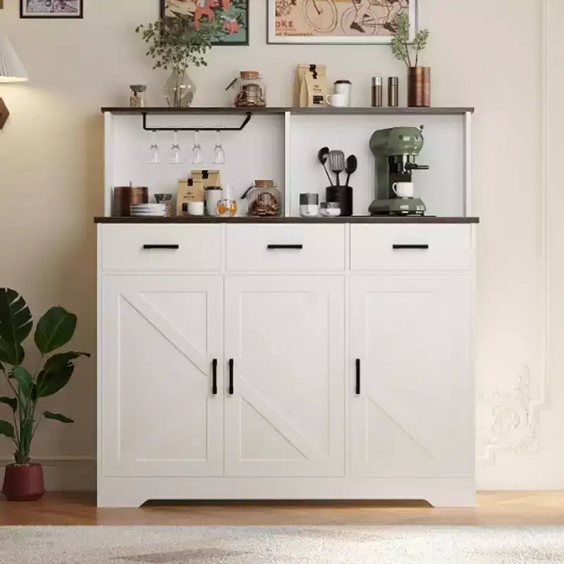 Credenza con Contenitore da 47,2 Pollici, Mobile Contenitore Grande in Legno con 3 Ante, 3 Cassetti e 1 Piano, Adatto per Sala da Pranzo, Soggiorno