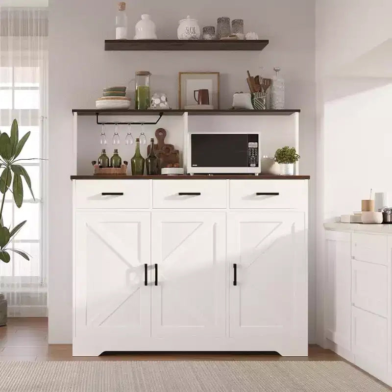Credenza con Contenitore da 47,2 Pollici, Mobile Contenitore Grande in Legno con 3 Ante, 3 Cassetti e 1 Piano, Adatto per Sala da Pranzo, Soggiorno