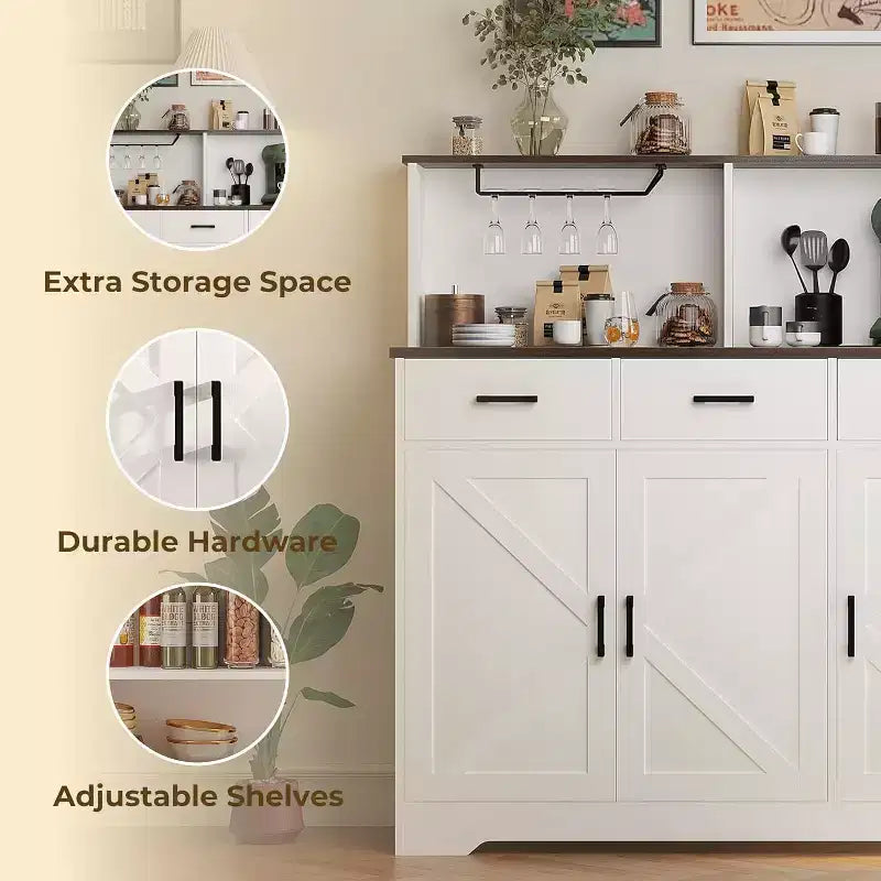 Credenza con Contenitore da 47,2 Pollici, Mobile Contenitore Grande in Legno con 3 Ante, 3 Cassetti e 1 Piano, Adatto per Sala da Pranzo, Soggiorno