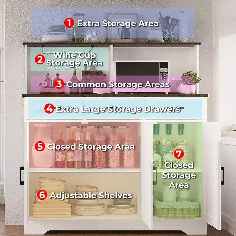 Credenza con Contenitore da 47,2 Pollici, Mobile Contenitore Grande in Legno con 3 Ante, 3 Cassetti e 1 Piano, Adatto per Sala da Pranzo, Soggiorno