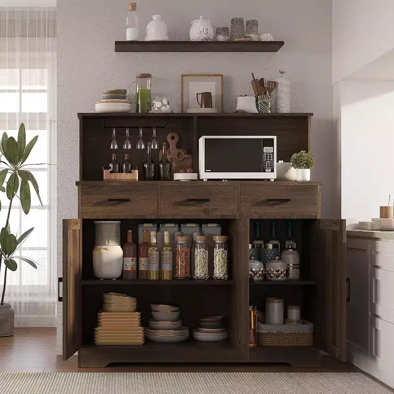 Credenza con Contenitore da 47,2 Pollici, Mobile Contenitore Grande in Legno con 3 Ante, 3 Cassetti e 1 Piano, Adatto per Sala da Pranzo, Soggiorno