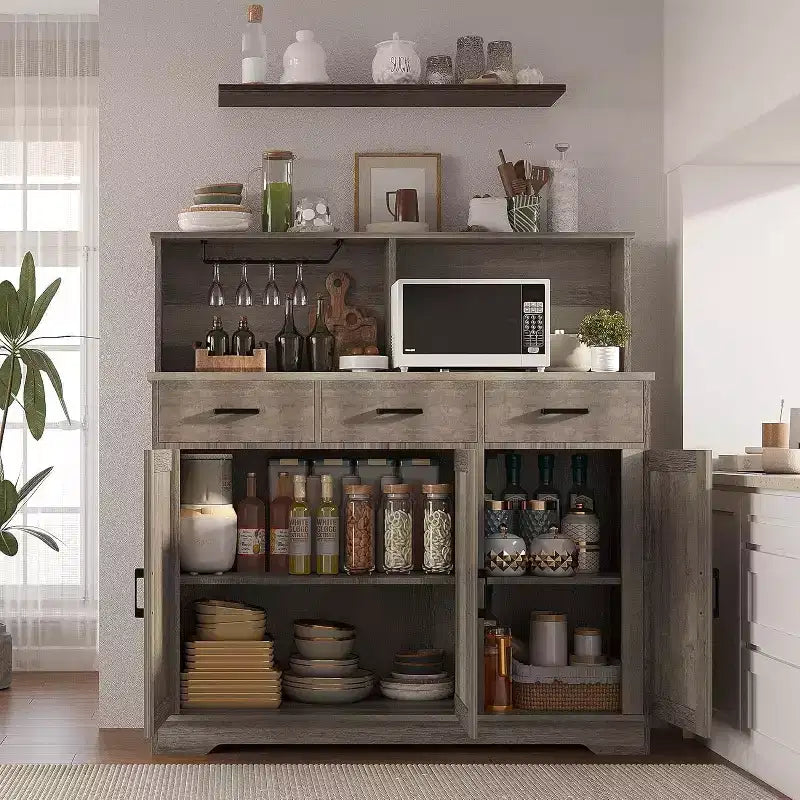 Credenza con Contenitore da 47,2 Pollici, Mobile Contenitore Grande in Legno con 3 Ante, 3 Cassetti e 1 Piano, Adatto per Sala da Pranzo, Soggiorno