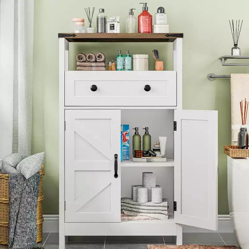 Dcolora Mobile Contenitore da Bagno con Ante a Fienile, Organizer da Bagno con Cassetti