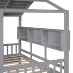 Bellemave Letto a capanna singolo con cassetti portaoggetti, telaio letto a capanna per bambini con ripiani, simpatico letto a capanna singolo in legno con tetto per bambini, bambine, bambini, grigio