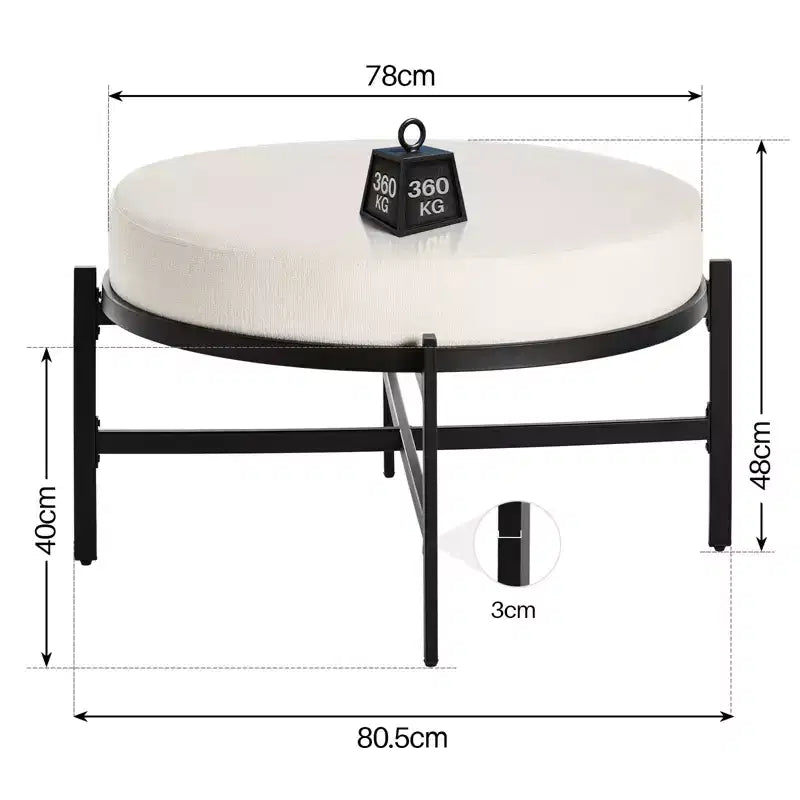 Pouf Contenitore Rotondo Bekrvio 4.5, Tavolino e Poggiapiedi in Tessuto Ciniglia per Soggiorno con Gambe in Metallo e Piedini Regolabili