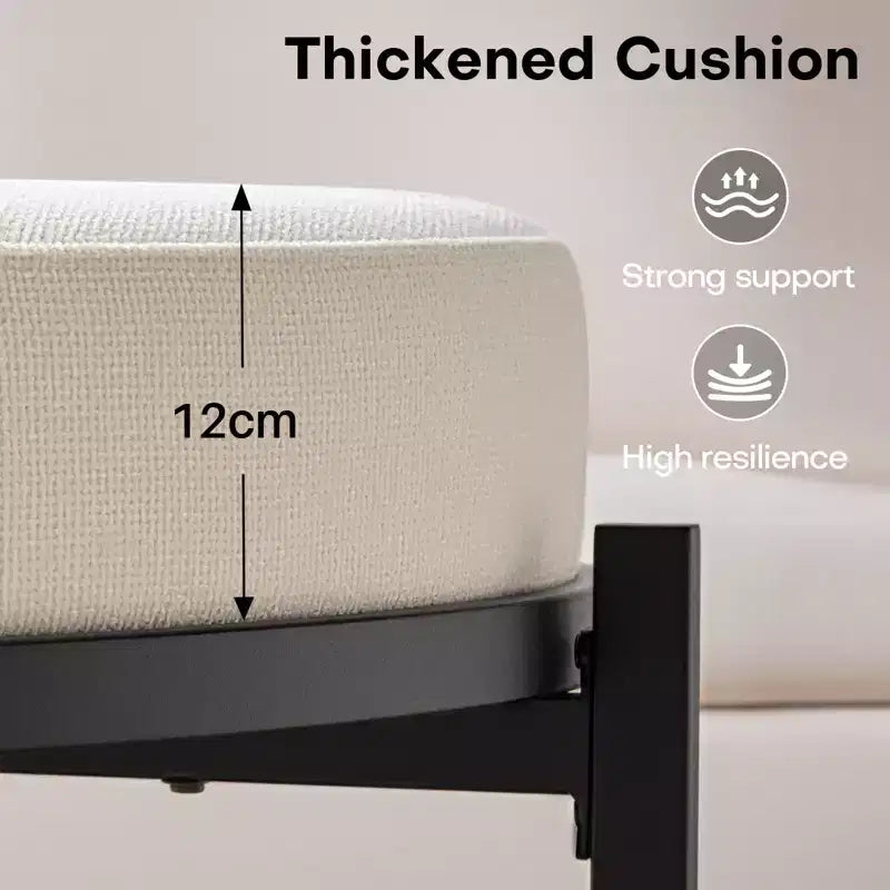 Pouf Contenitore Rotondo Bekrvio 4.5, Tavolino e Poggiapiedi in Tessuto Ciniglia per Soggiorno con Gambe in Metallo e Piedini Regolabili