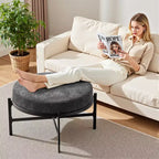 Pouf Contenitore Rotondo Bekrvio 4.5, Tavolino e Poggiapiedi in Tessuto Ciniglia per Soggiorno con Gambe in Metallo e Piedini Regolabili