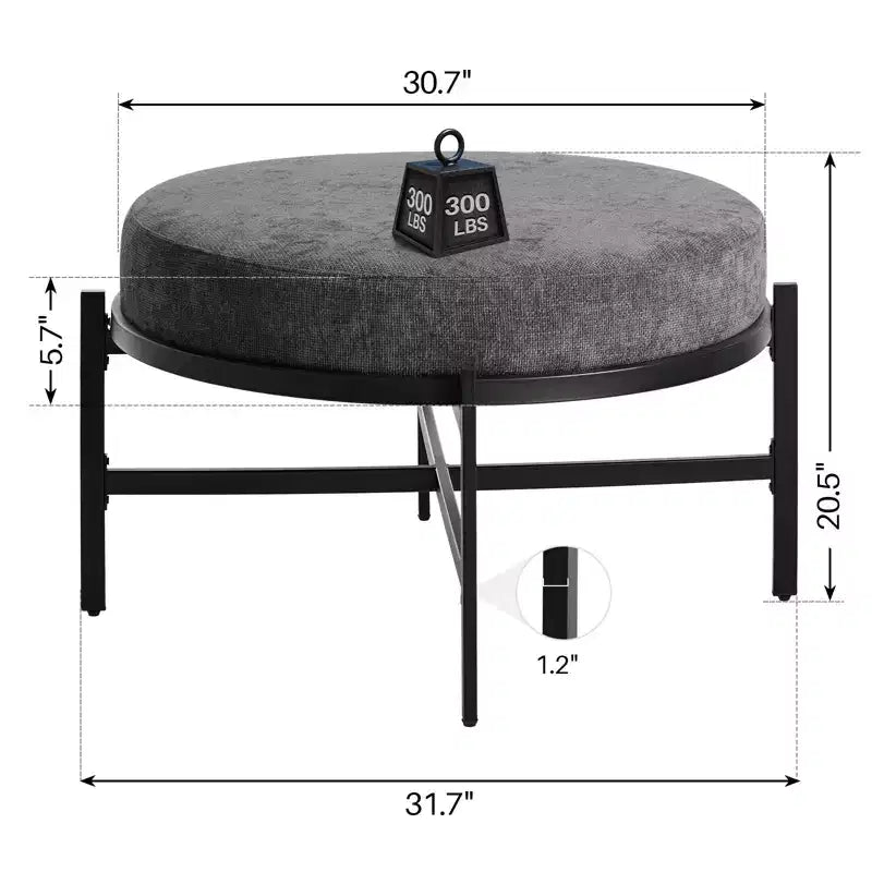 Pouf Contenitore Rotondo Bekrvio 4.5, Tavolino e Poggiapiedi in Tessuto Ciniglia per Soggiorno con Gambe in Metallo e Piedini Regolabili