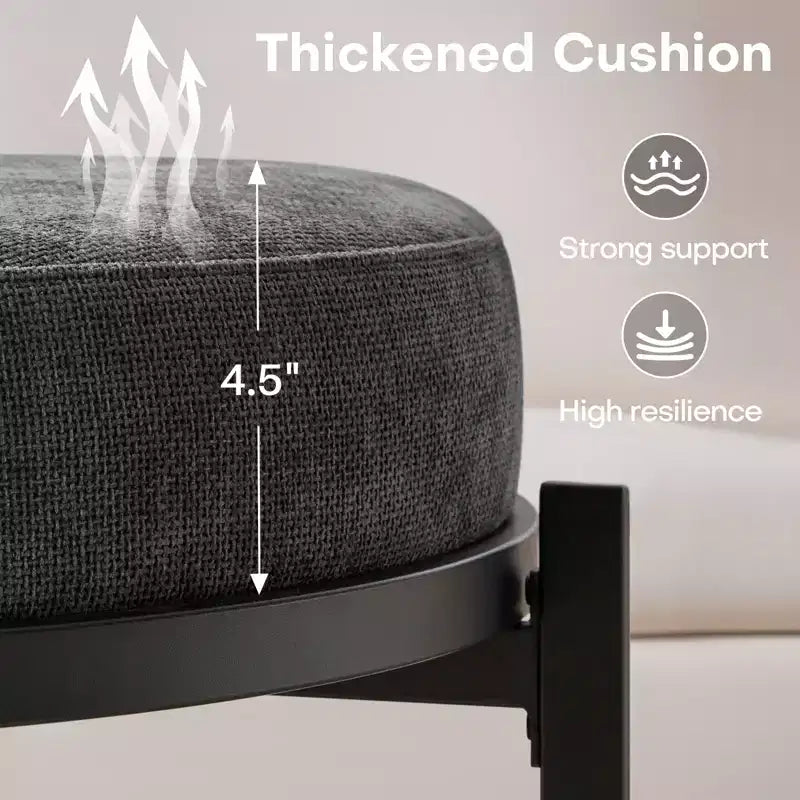 Pouf Contenitore Rotondo Bekrvio 4.5, Tavolino e Poggiapiedi in Tessuto Ciniglia per Soggiorno con Gambe in Metallo e Piedini Regolabili